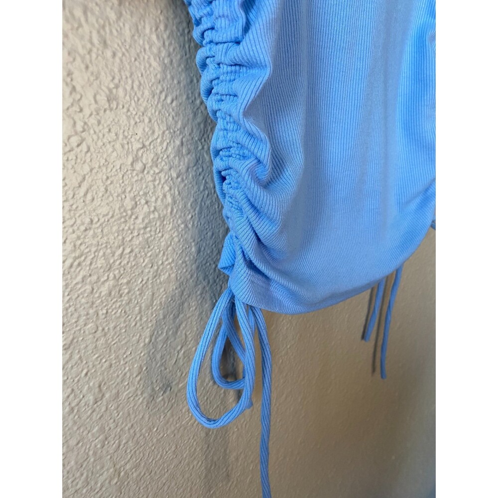 Zara Ruched Ribbed Top Blue - Picture 9 of 13
